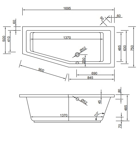 Badewanne Modell Lupor Kato B rechts Badewanne Modell Lupor Kato B rechts
