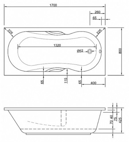 Badewanne Modell Tosca 170 mit Griffe